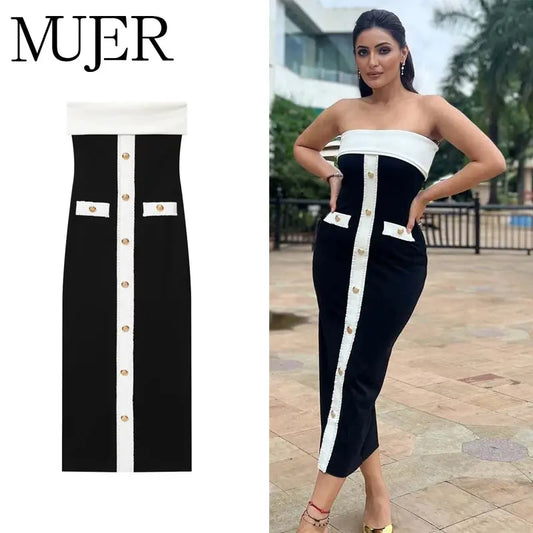 Midnight Allure Backless Corset Midi Dress