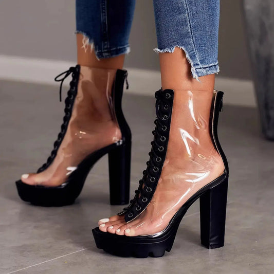 Transparent Block-Heel Ankle Boots