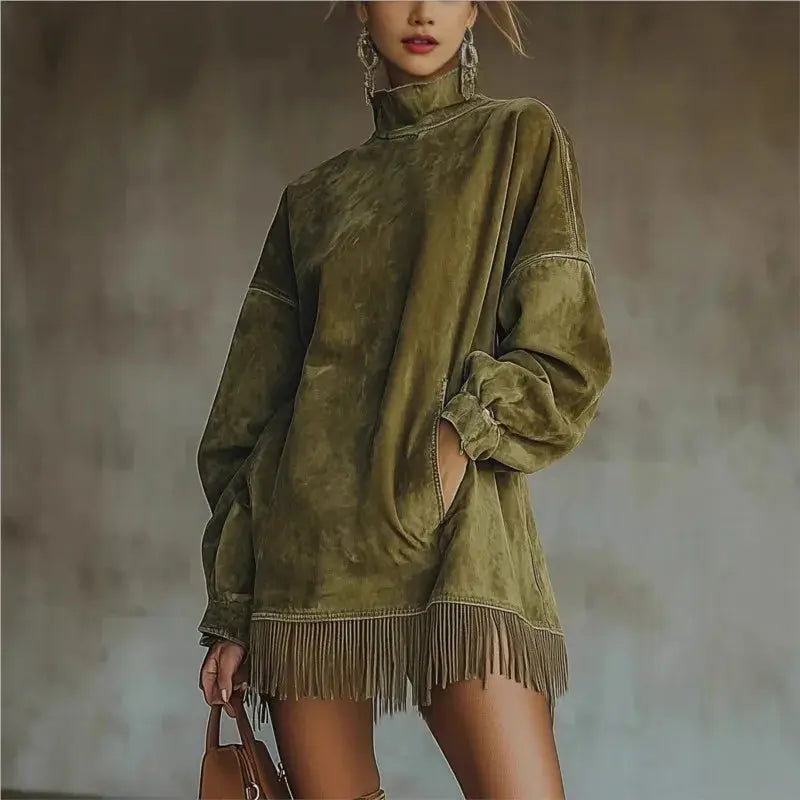 Tassel High-Collar Batwing Dress