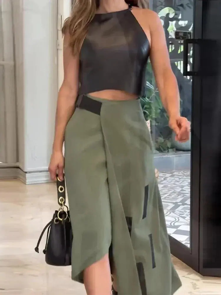 Sleeveless Leatherette Two-Piece Set