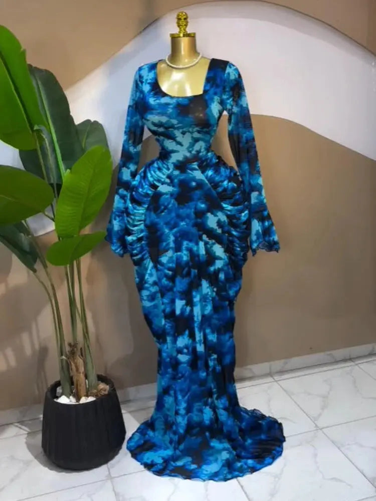 Floral Asymmetrical Ruched Maxi Dress
