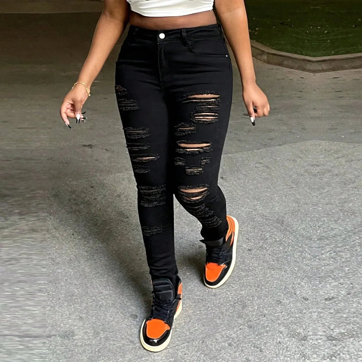 Midnight Chic High-Waist Ripped Jeans