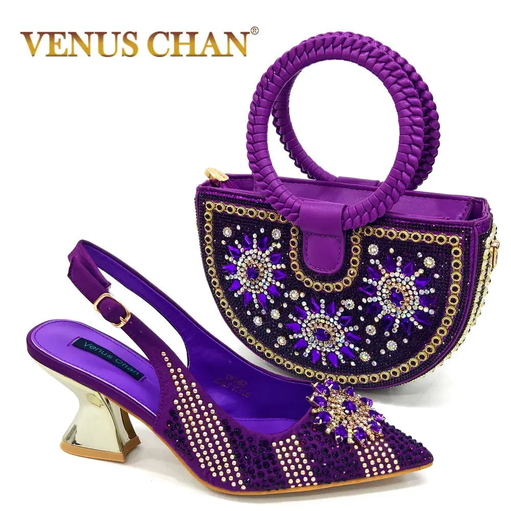 Royal Twilight Heels & Bag Set: Shine at Every Soirée