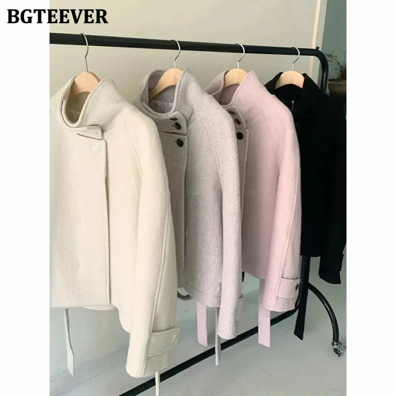 Stand-Collar Belted Coat