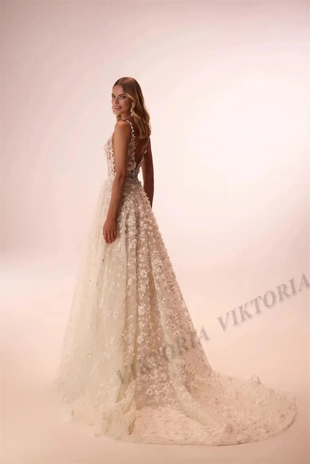 Deep V-Neck Lace Wedding Gown