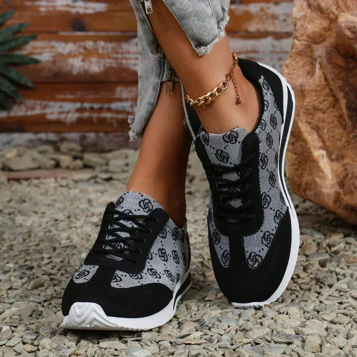 Floral Lace-Up Sneakers