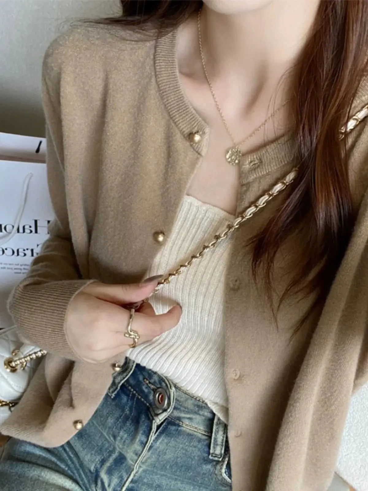 Round-Neck Knit Cardigan