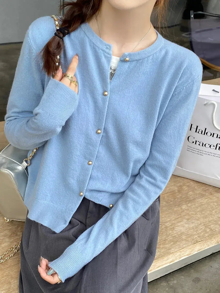 Round-Neck Knit Cardigan