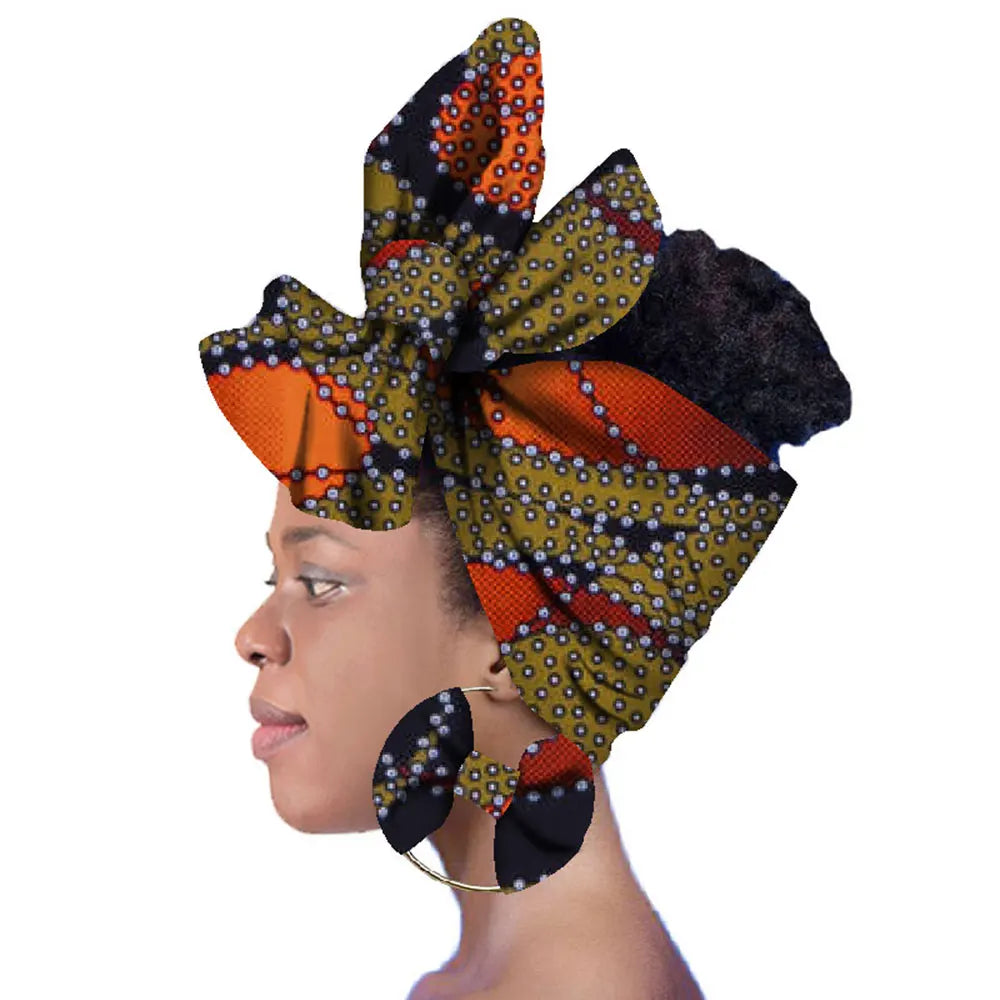 Ankara-Inspired Head Scarf & Earrings Set