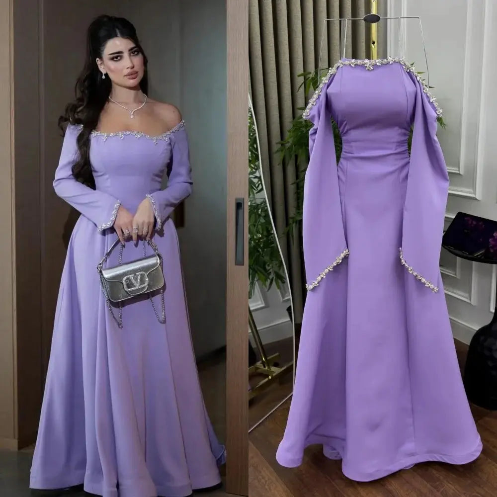 Off-Shoulder Rhinestone Mermaid Gown