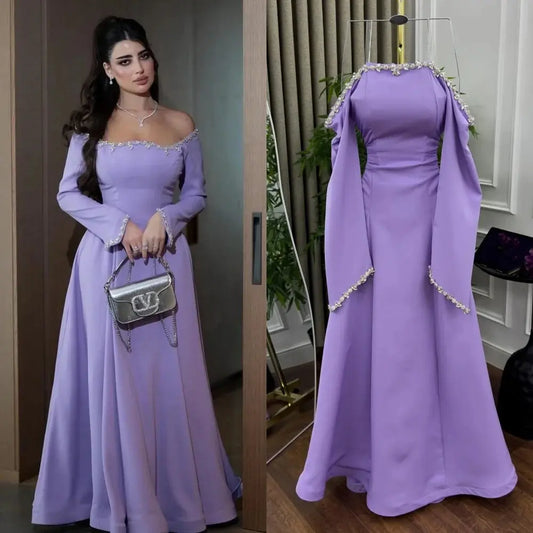 Off-Shoulder Rhinestone Mermaid Gown