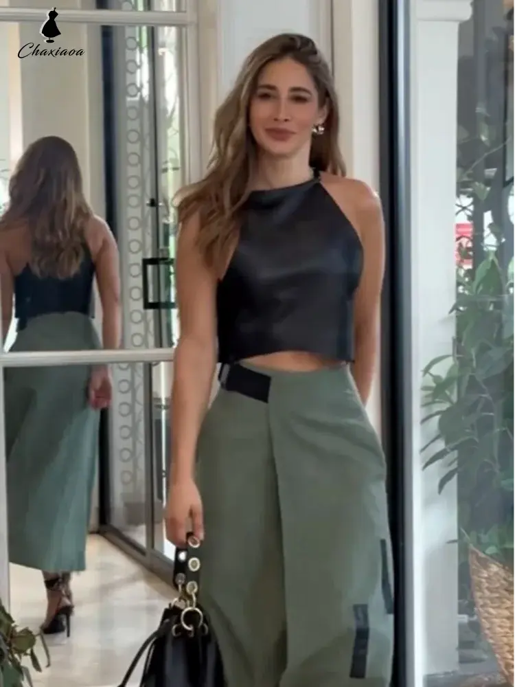 Sleeveless Leatherette Two-Piece Set