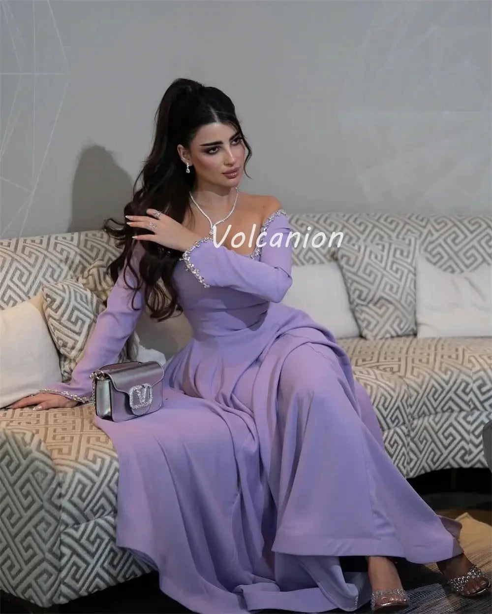 Off-Shoulder Rhinestone Mermaid Gown