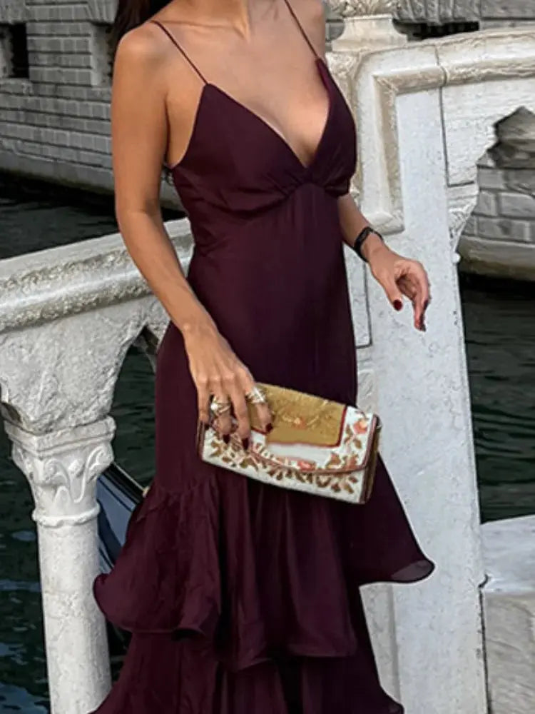 Pleated Backless Halter Gown