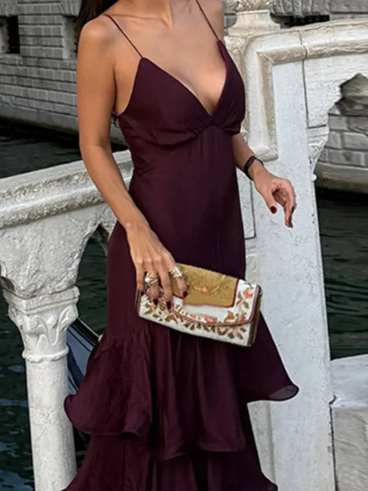 Pleated Backless Halter Gown