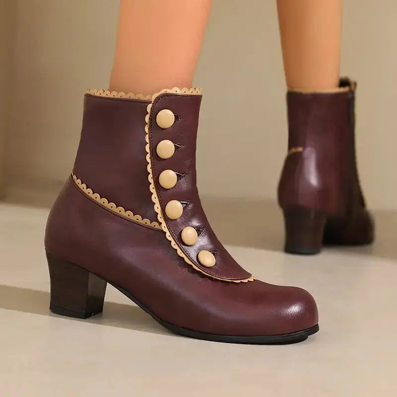 Metal Accent Ankle Boots - Edgy Block Heel Booties
