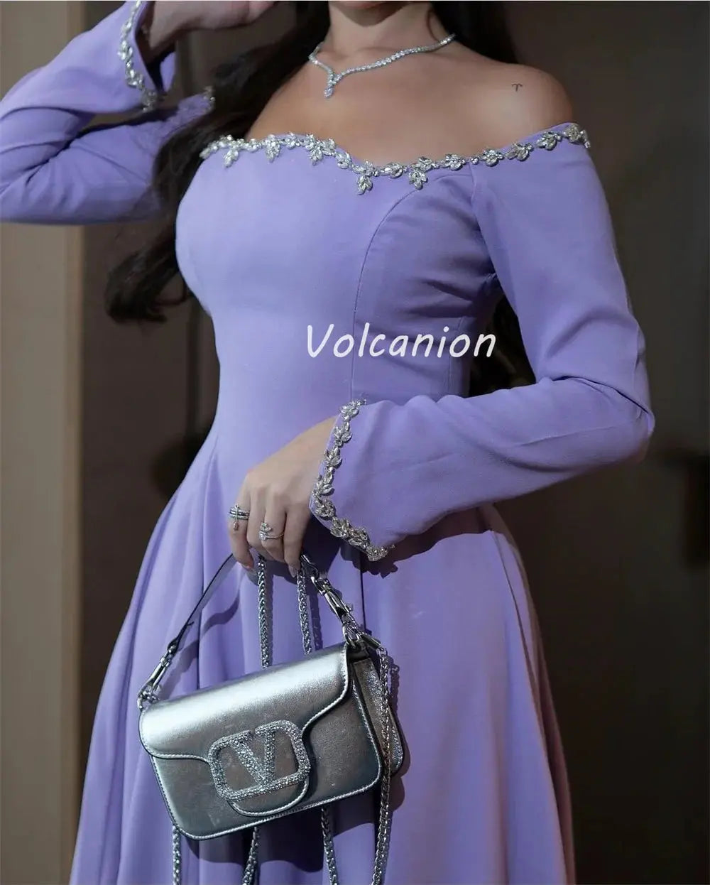 Off-Shoulder Rhinestone Mermaid Gown