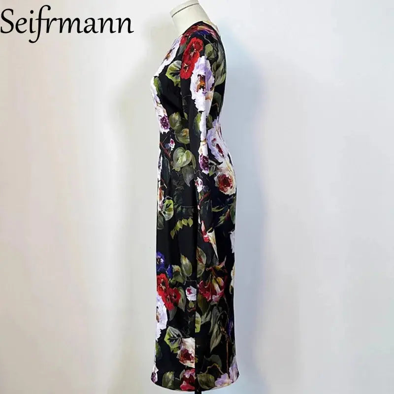 Midnight Floral Silk Dress