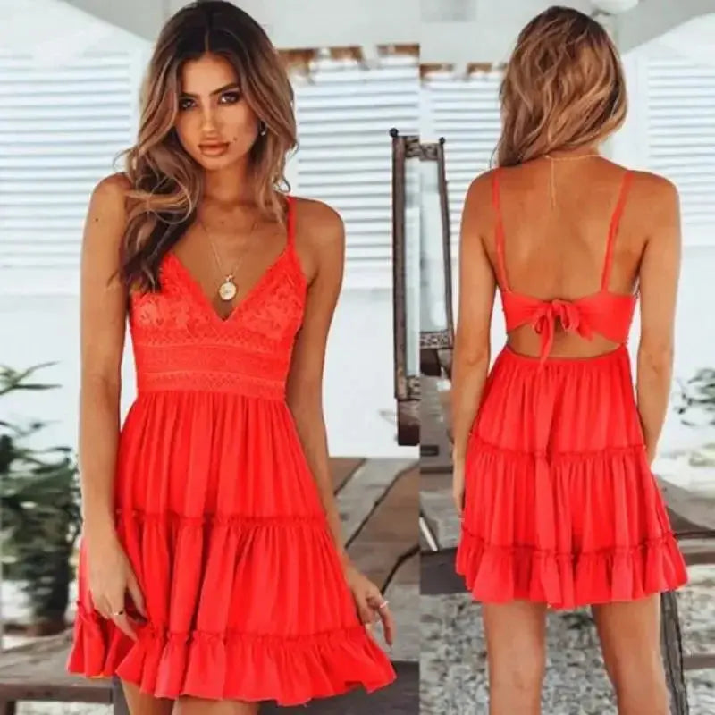 Backless Lace-Up A-Line Sundress