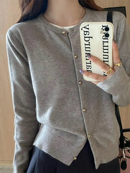 Round-Neck Knit Cardigan