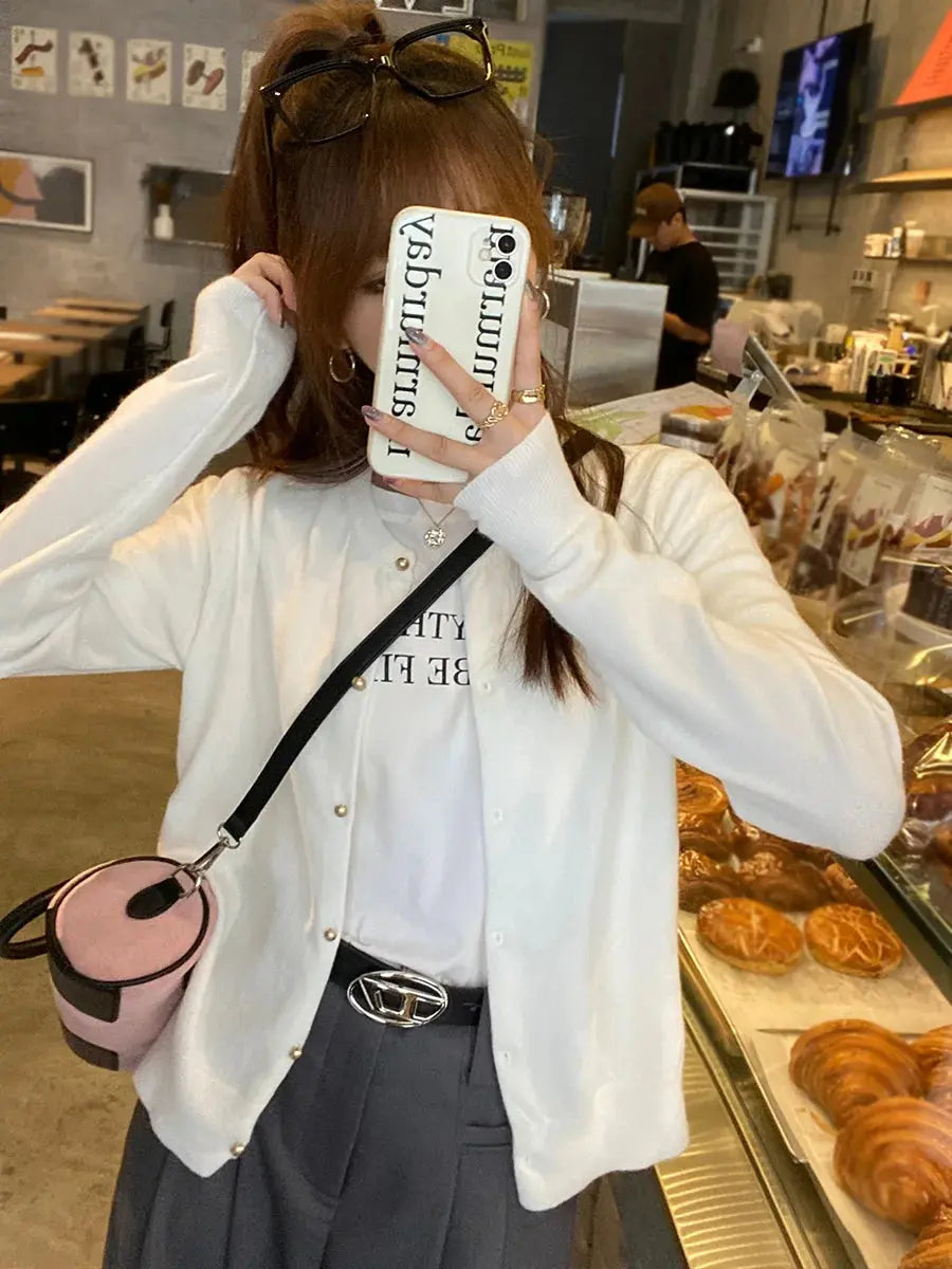 Round-Neck Knit Cardigan