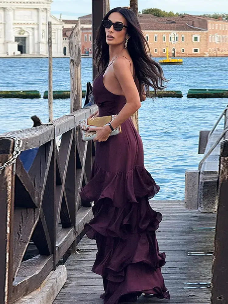 Pleated Backless Halter Gown