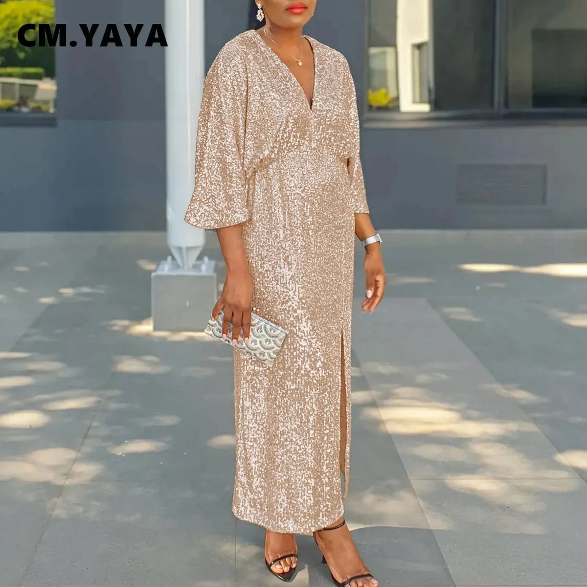 Sequined V-Neck High-Split Gown