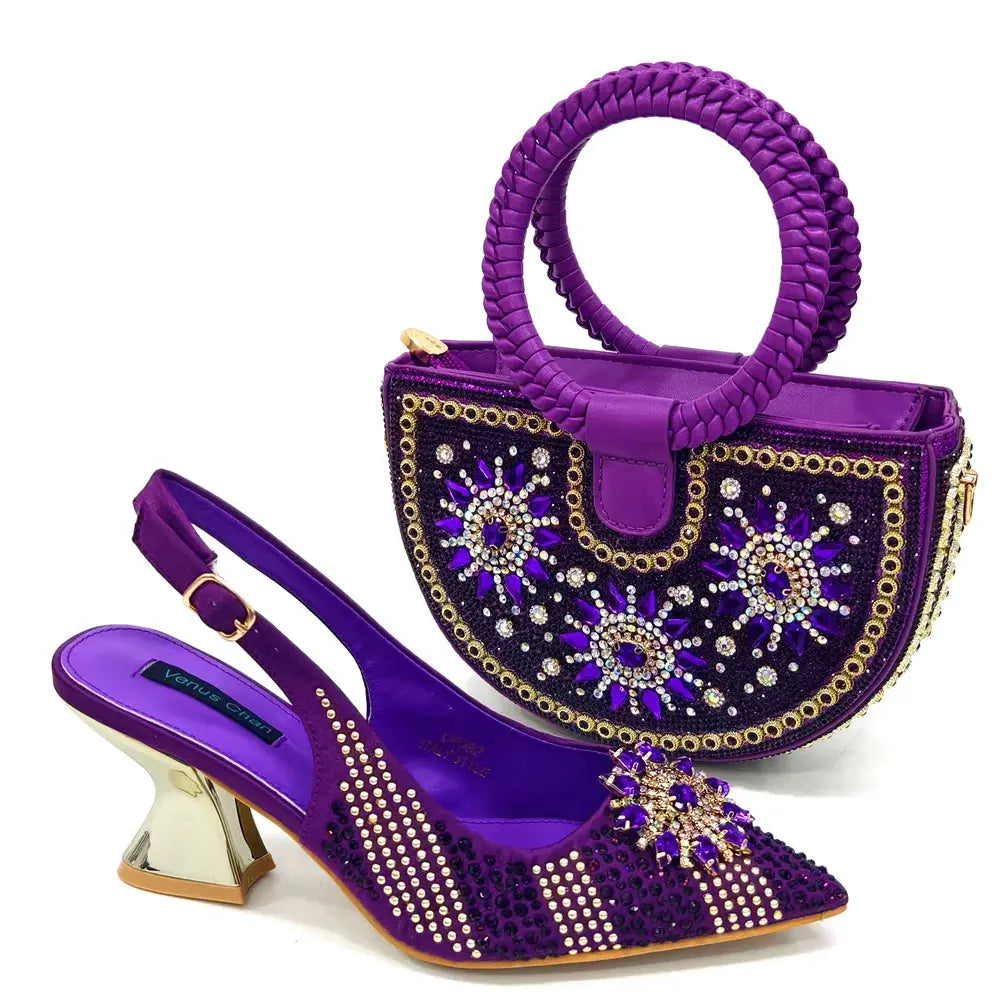 Royal Twilight Heels & Bag Set: Shine at Every Soirée