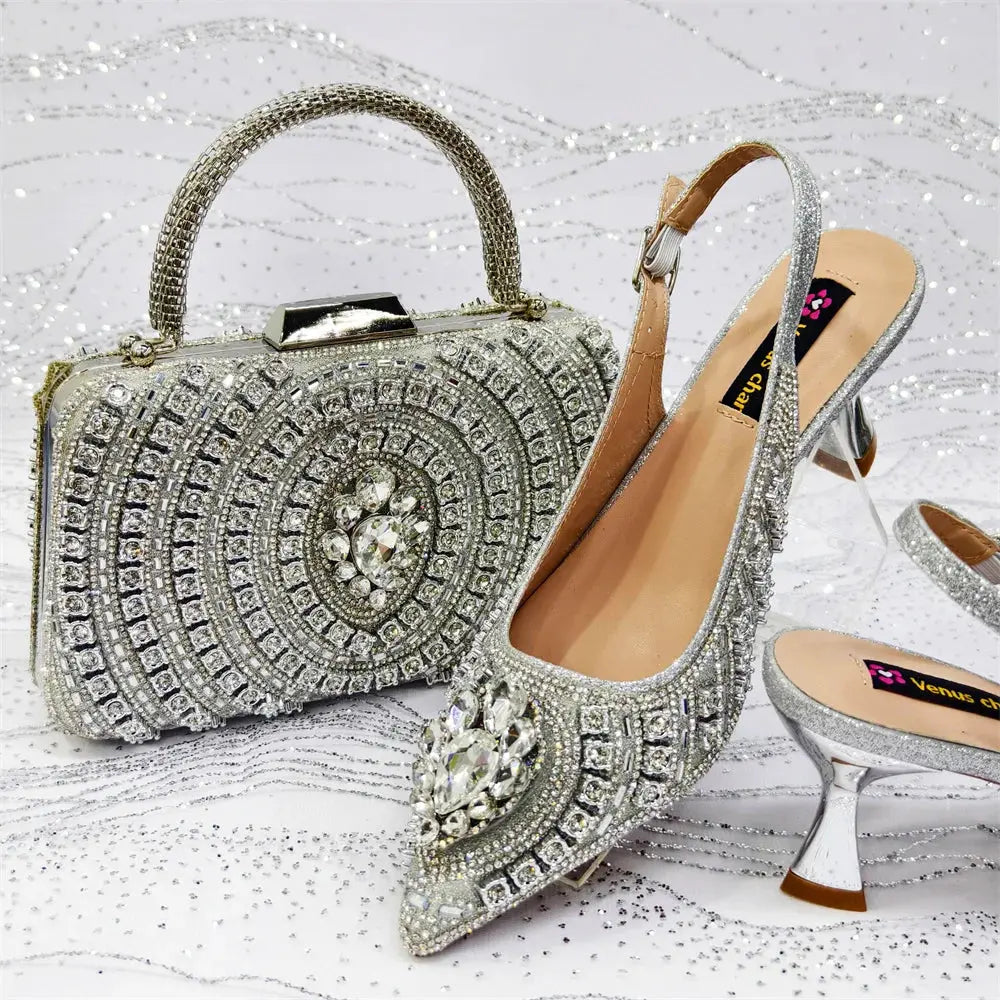 Capture Glamour: Green Heels & Rhinestone Set