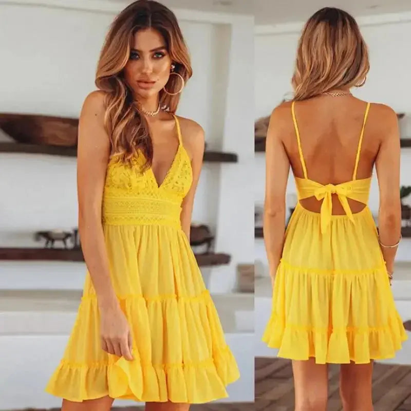 Backless Lace-Up A-Line Sundress