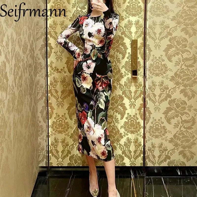Midnight Floral Silk Dress
