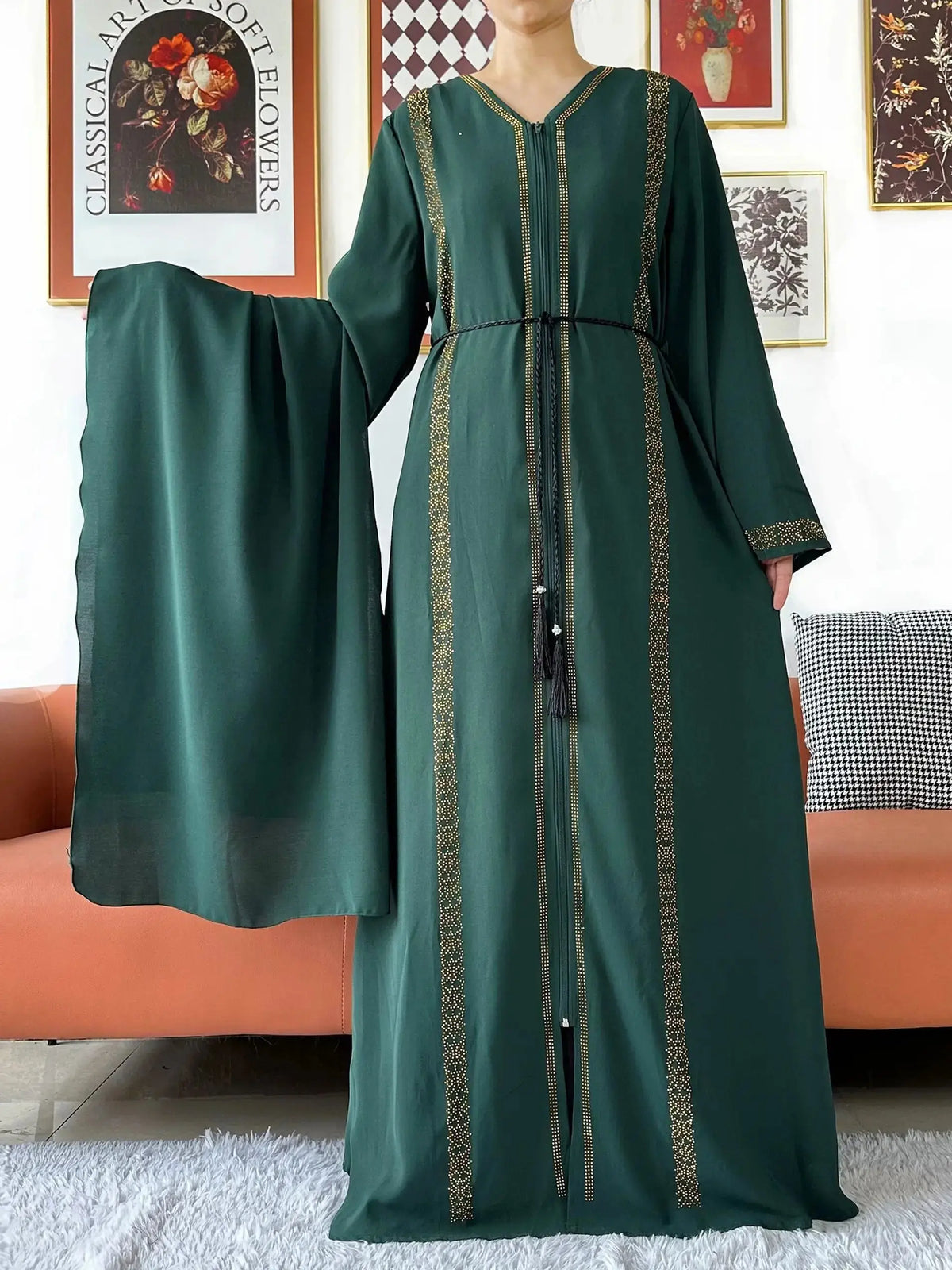 Embellished Chiffon Zip Abaya