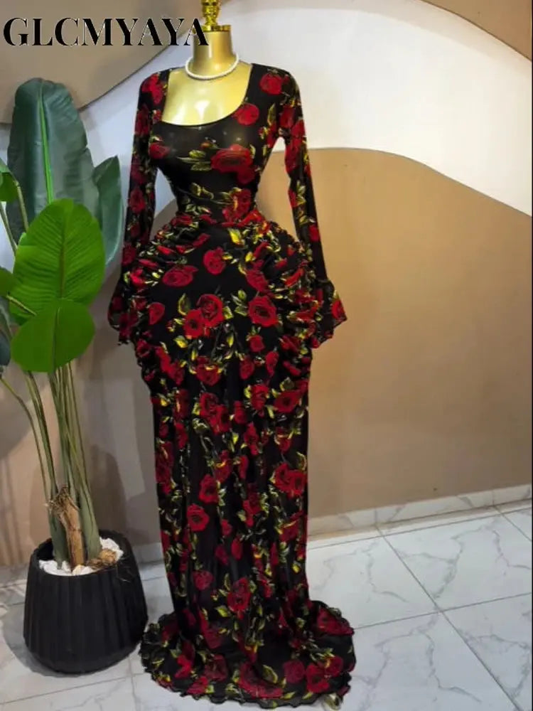 Floral Asymmetrical Ruched Maxi Dress