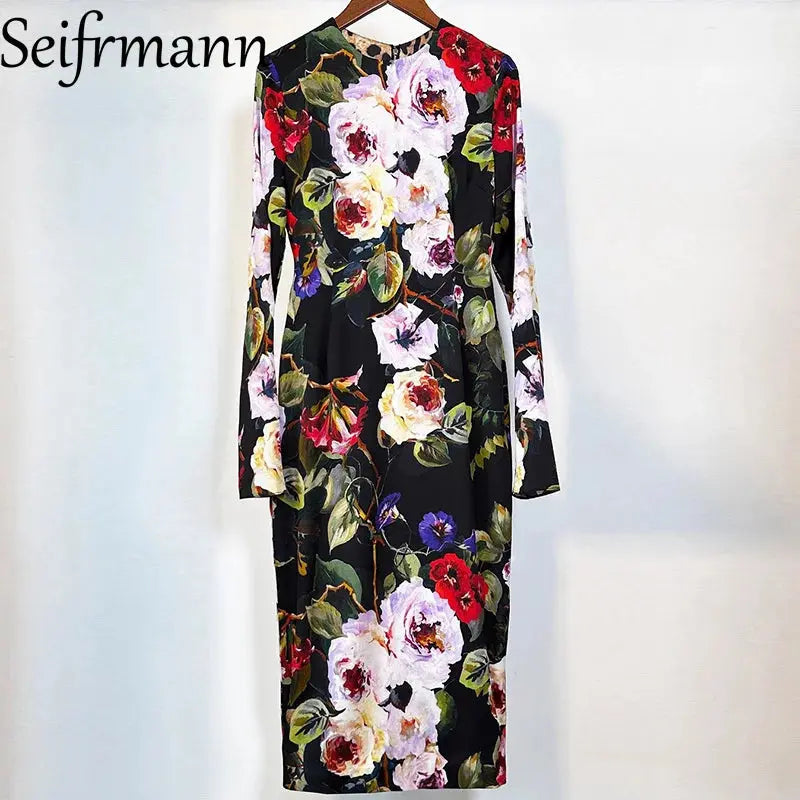 Midnight Floral Silk Dress