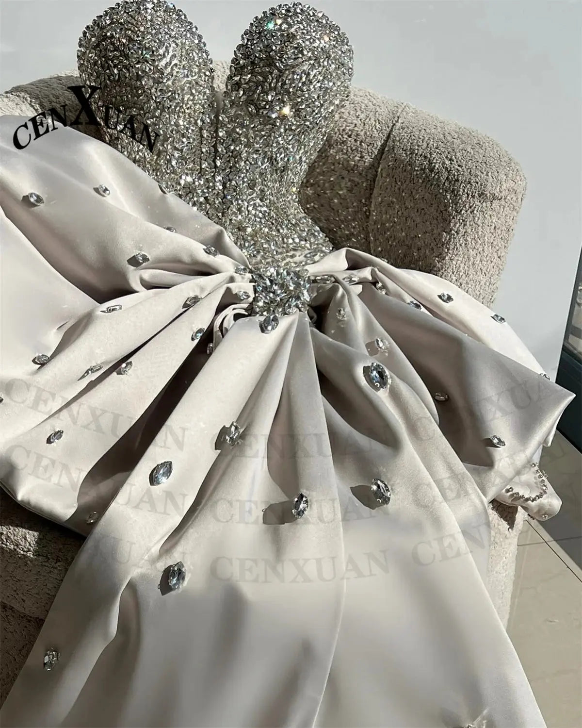 Rhinestone Bow Sweetheart Gala Dress