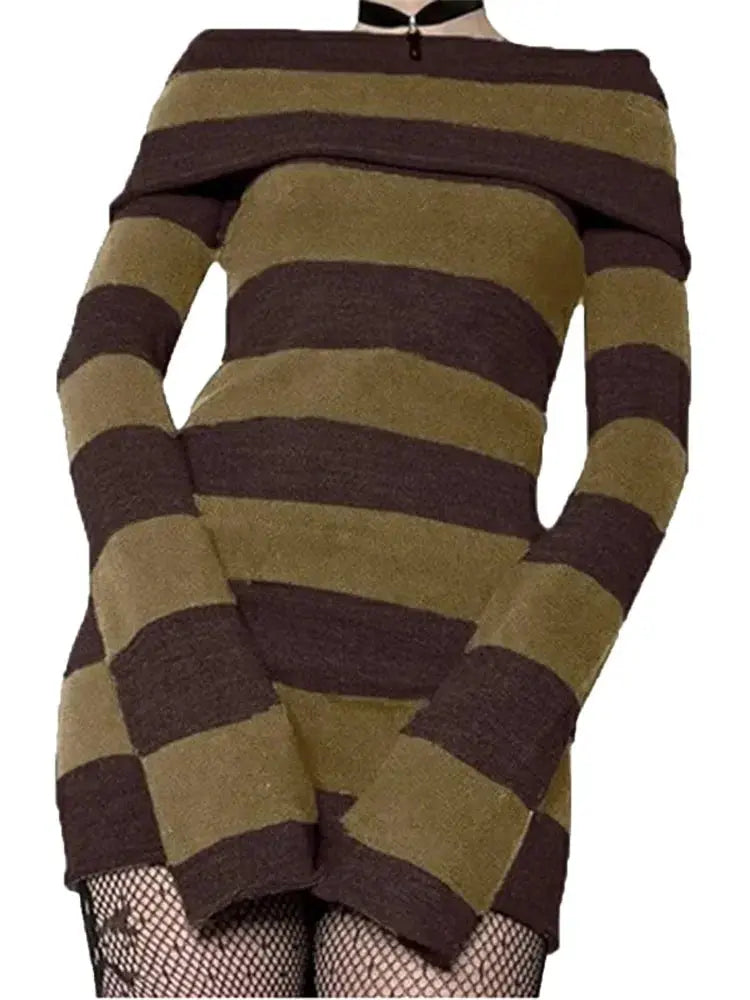 Midnight Striped Boat-Neck Bodycon Dress