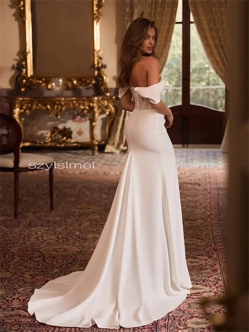Enchanting Sweep Off-Shoulder Mermaid Wedding Gown