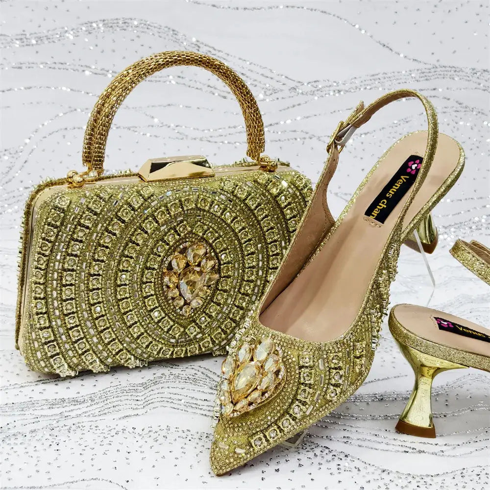 Capture Glamour: Green Heels & Rhinestone Set