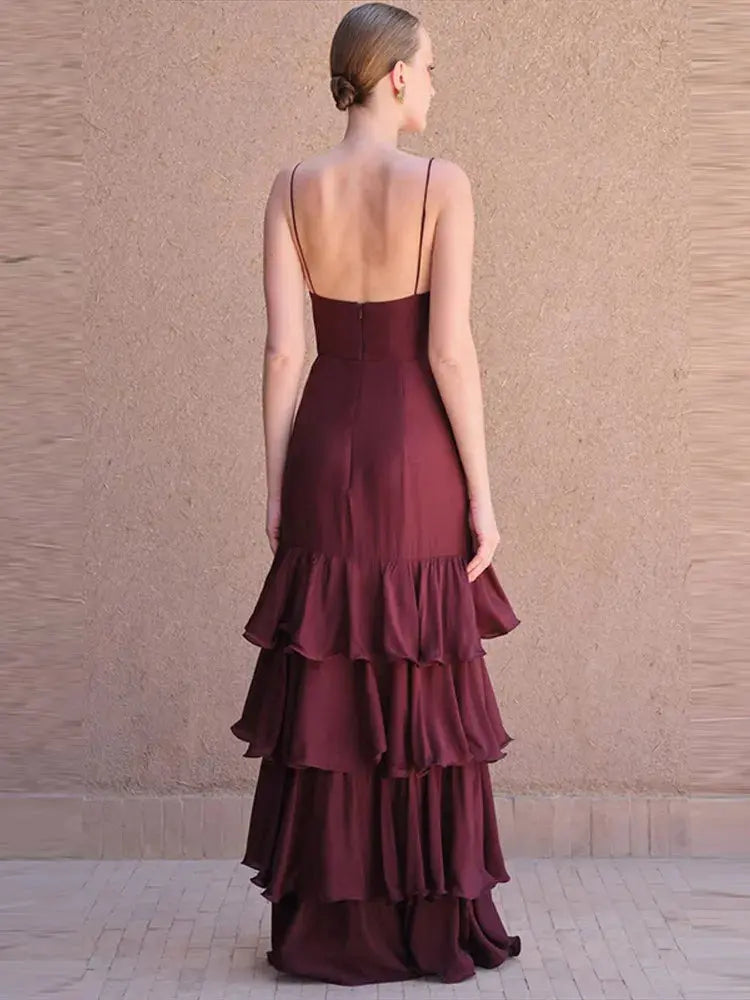 Pleated Backless Halter Gown