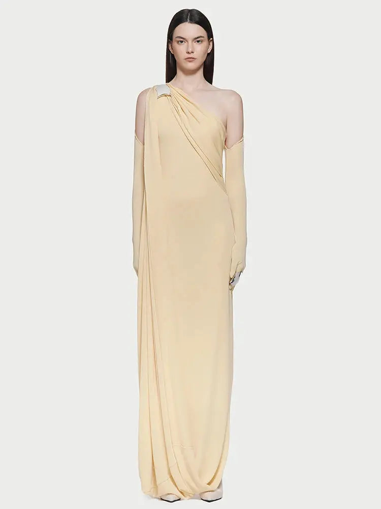 Asymmetrical Pleated Evening Dress
