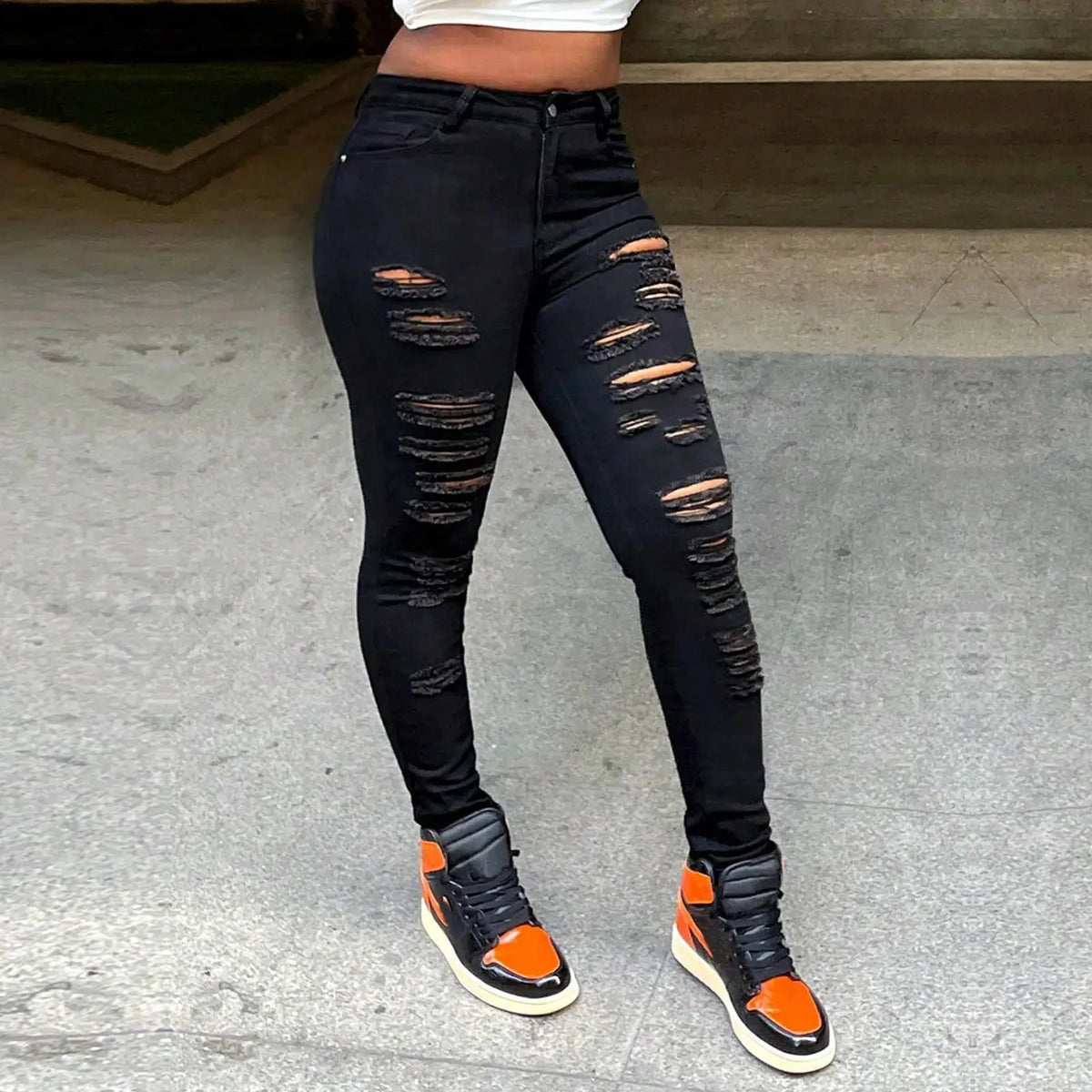 Midnight Chic High-Waist Ripped Jeans