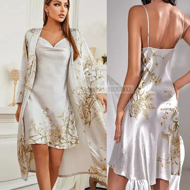 Slip into Luxe: Cherry Blossom Satin Robe Set