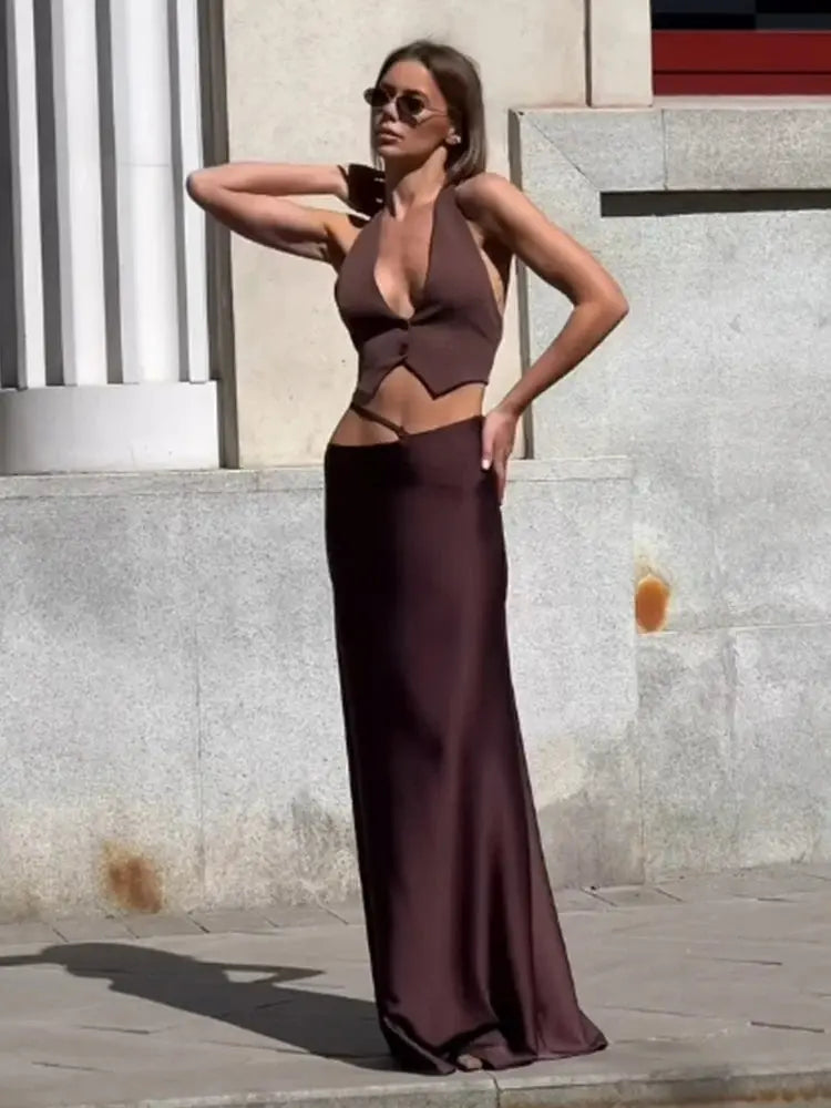Sleeveless Crop Top & Maxi Skirt Set