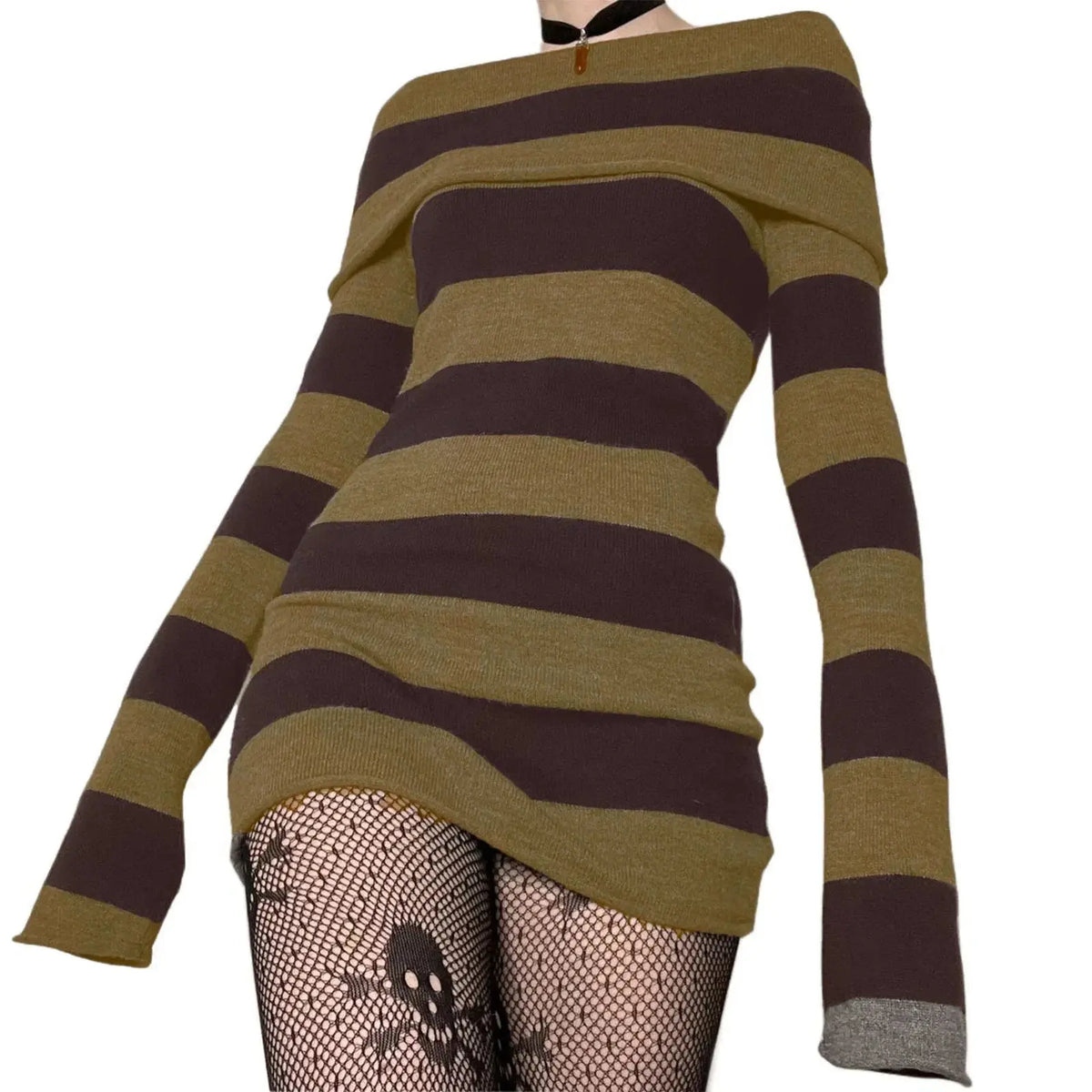 Midnight Striped Boat-Neck Bodycon Dress