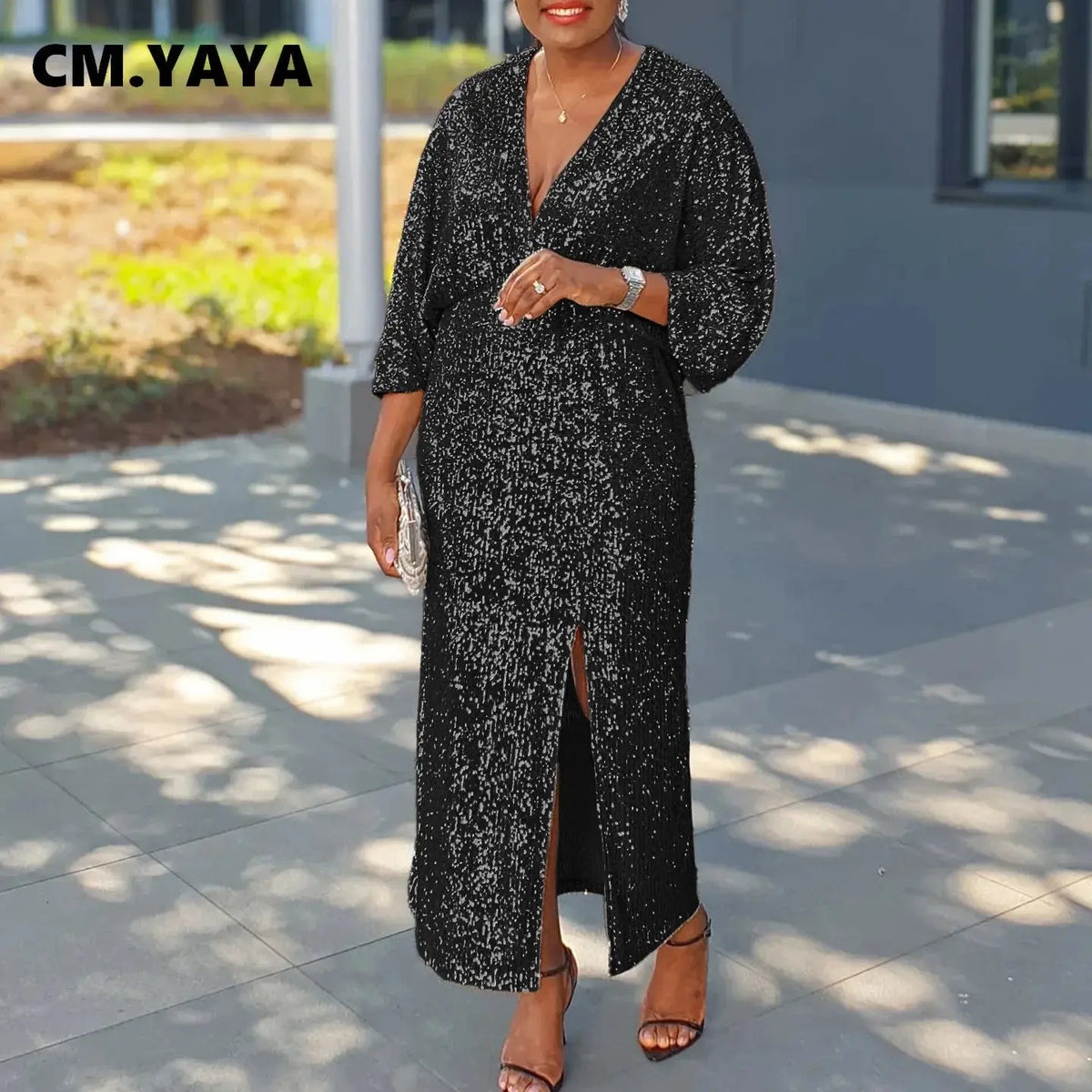 Sequined V-Neck High-Split Gown