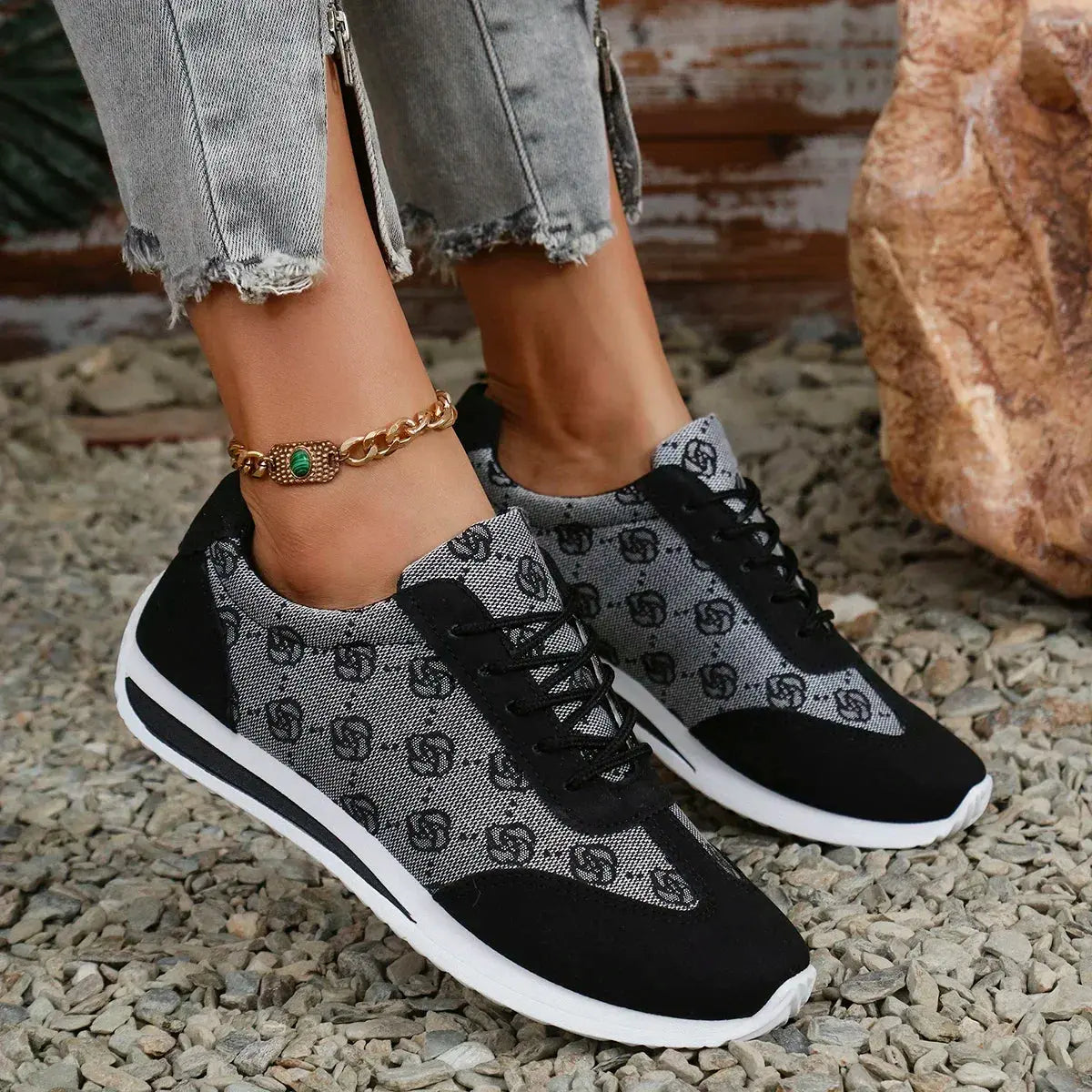 Floral Lace-Up Sneakers