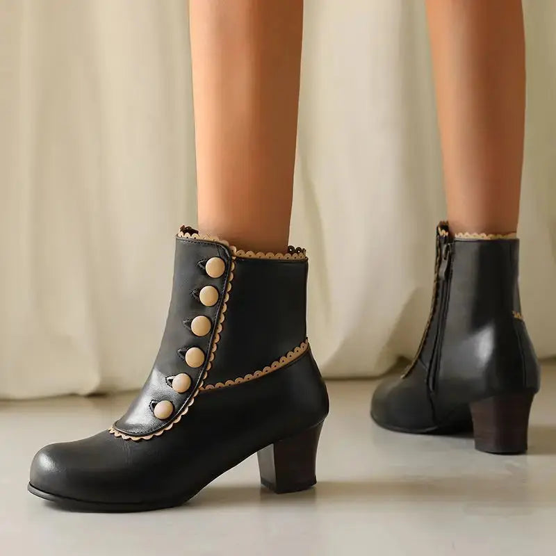 Metal Accent Ankle Boots - Edgy Block Heel Booties