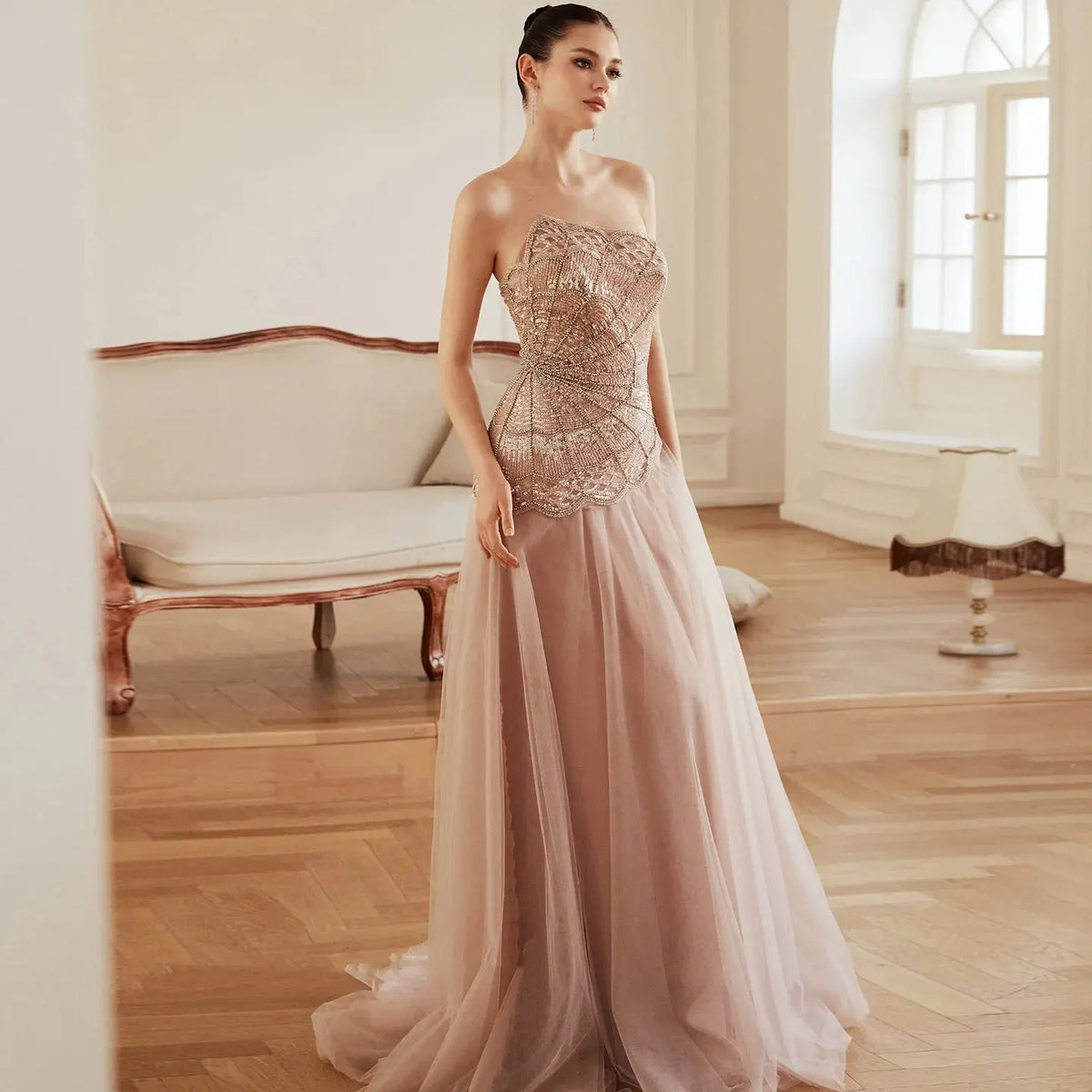 Enchanting Blush Gown: Turn Heads at Every Gala