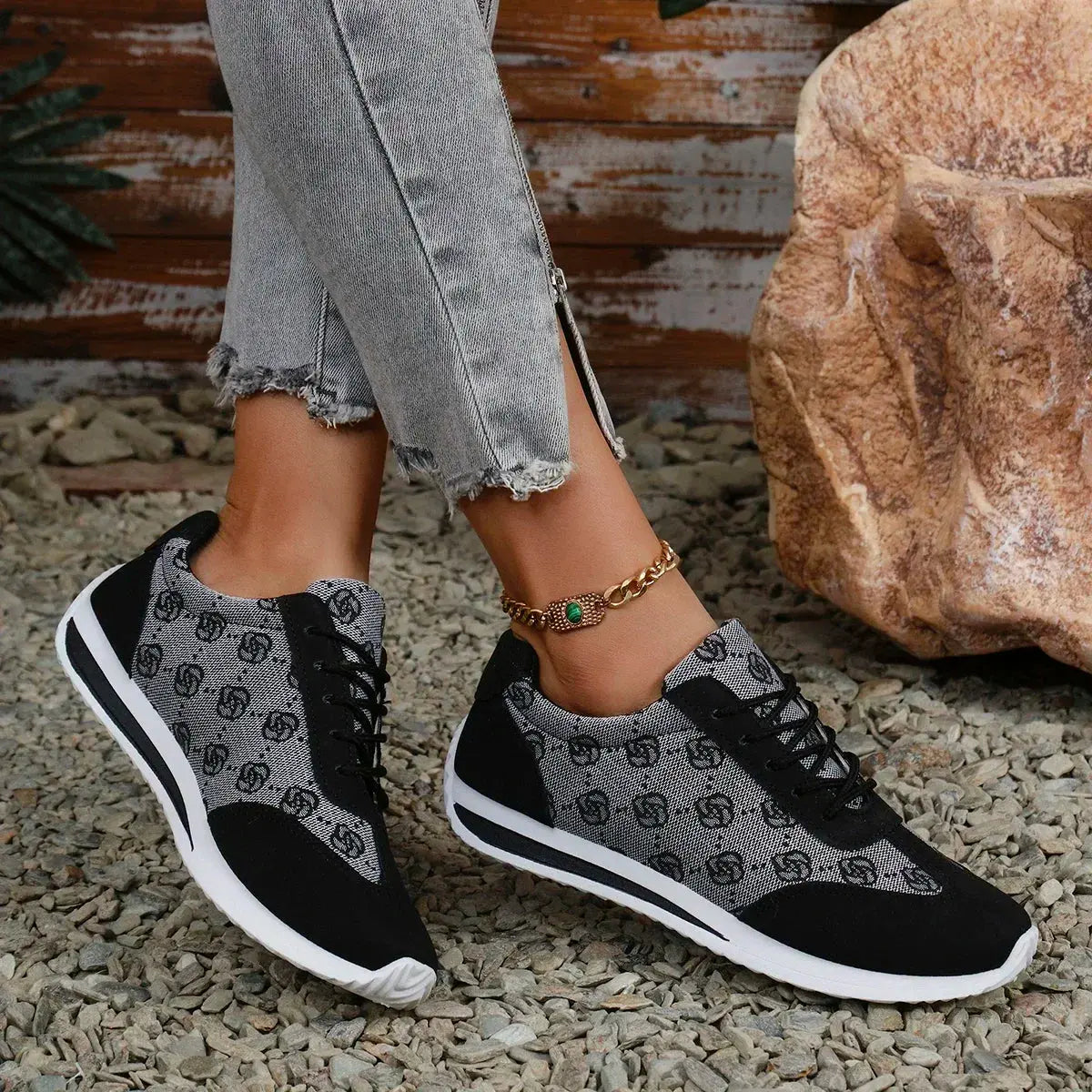 Floral Lace-Up Sneakers