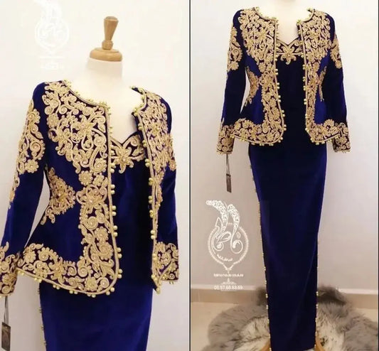 Midnight Blue Velvet Gown with Jacket